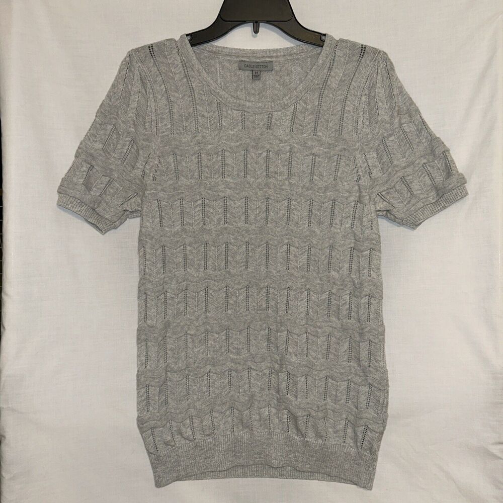 CABLE STITCH Sweater Women's Small Gray Waffle Knit Gorpcore Cottagecore Cozy